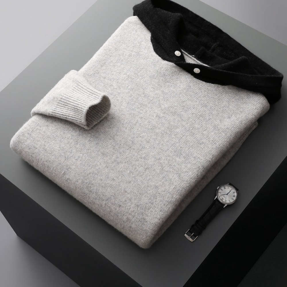 Felpa con Cappuccio in Lana Merino Nova