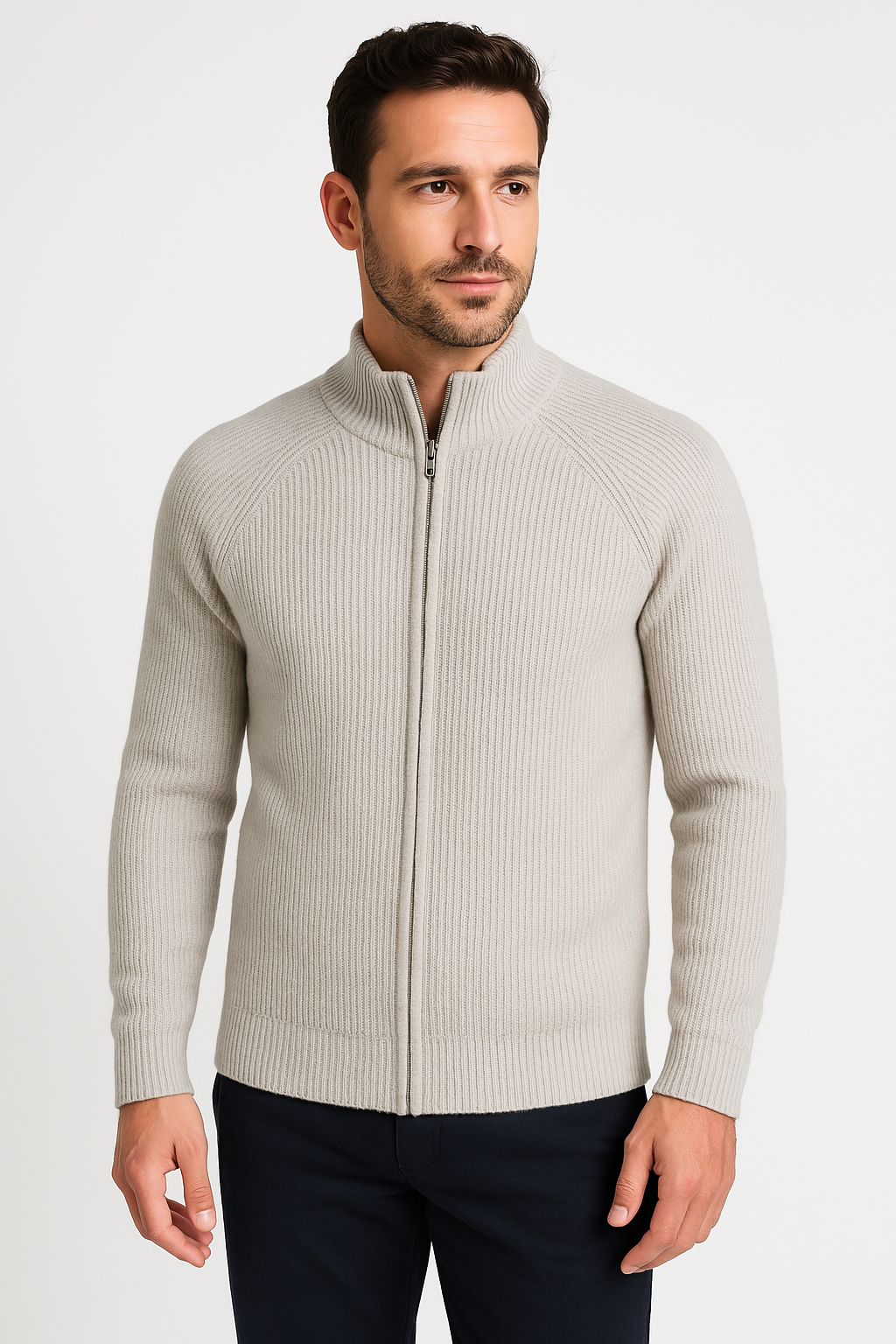 Cardigan con Zip in Merino Wool Quattro Stagioni